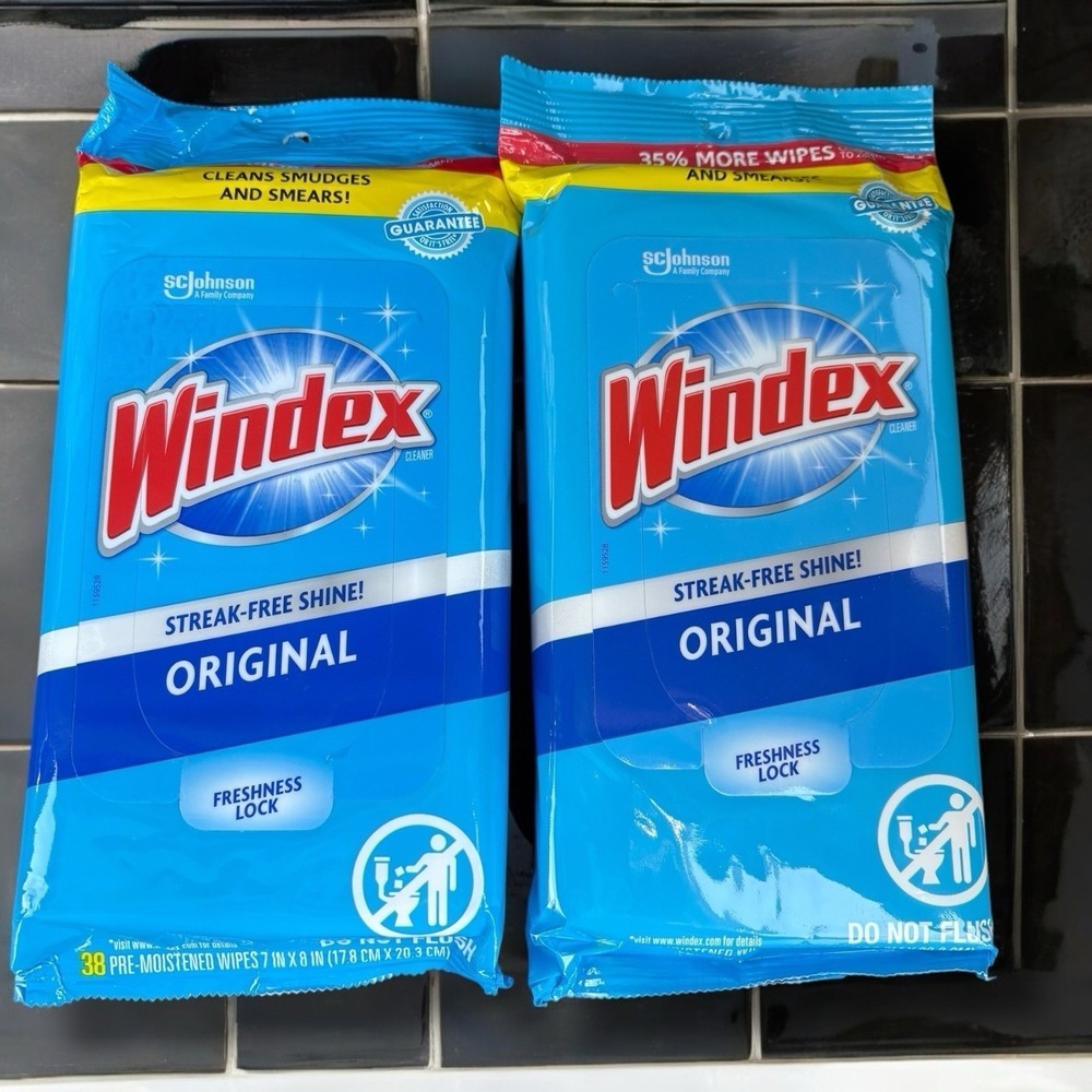Windex Original Glass Surface Wipes 38 Count Pack of 2 Streak-Free‎ Shine
